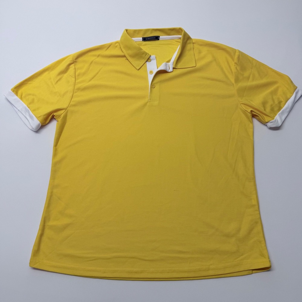 SIIMHWRSS Yellow Short Sleeve Polo Shirt White Contrast Trim Mens Size XL